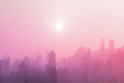 pink sky, gradient, city skyline, skyscrapers, light fog, pink color theme, hyper realistic, detailed, cinematic, raw --ar 128:85