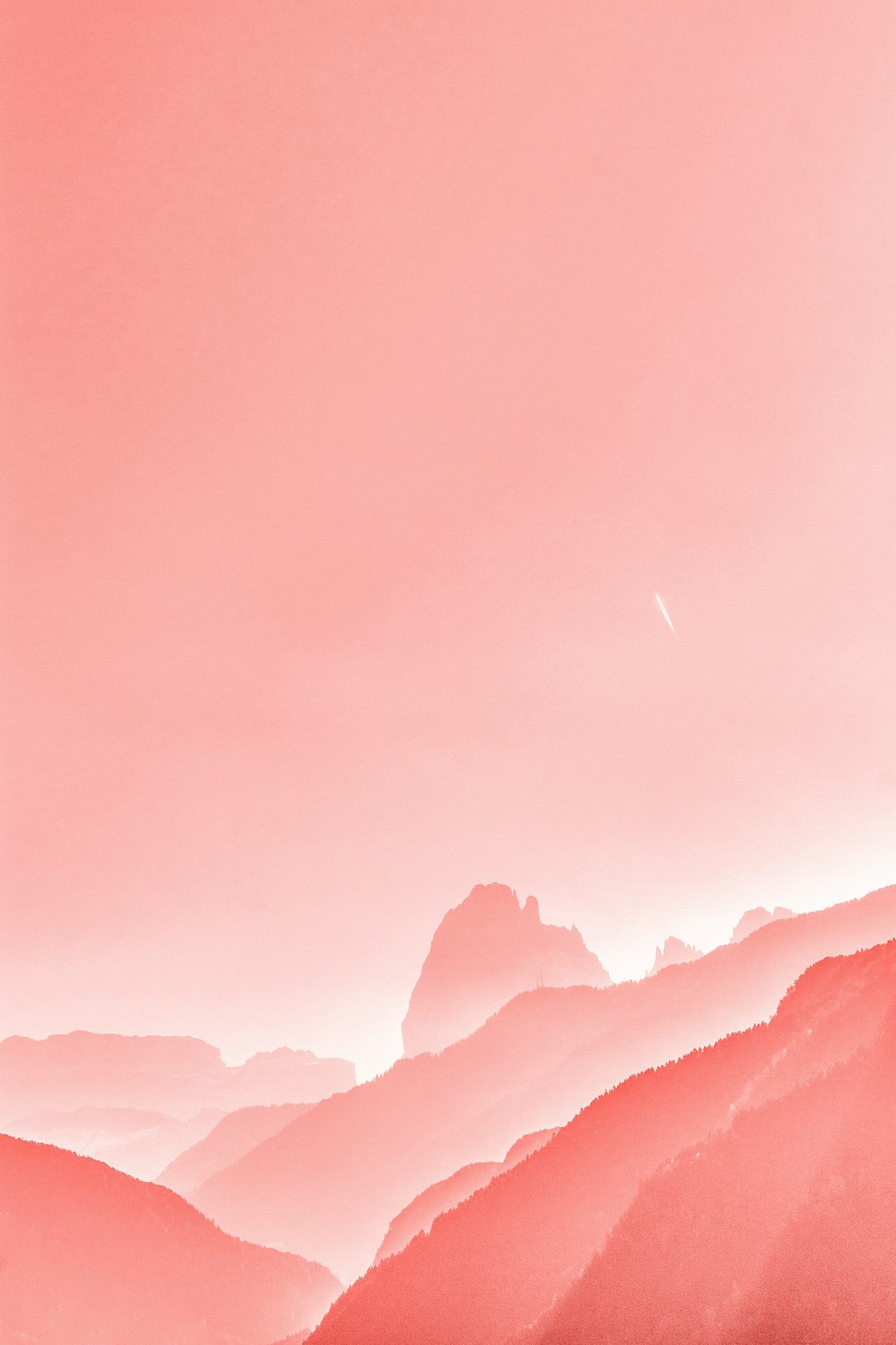 Peach pink sky, mountain range, minimalistic, simple, soft, watercolor style, Chinese New Year vibe, in the style of Chinese landscape painting, light red gradient background, elegant, high resolution, bright and vivid colors, digital art –ar 85:128