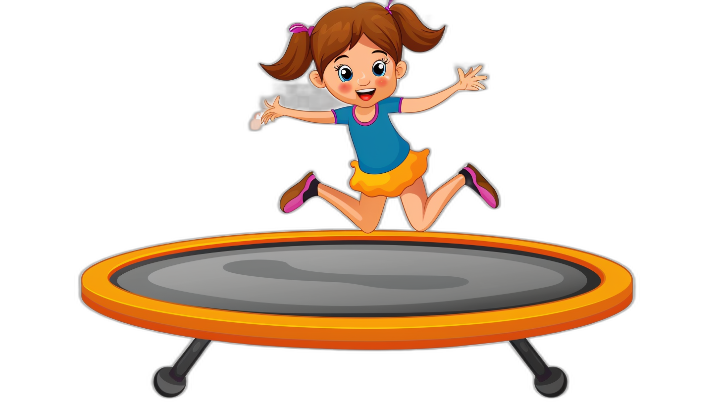 a cartoon girl jumping on trampoline, vector illustration with black background