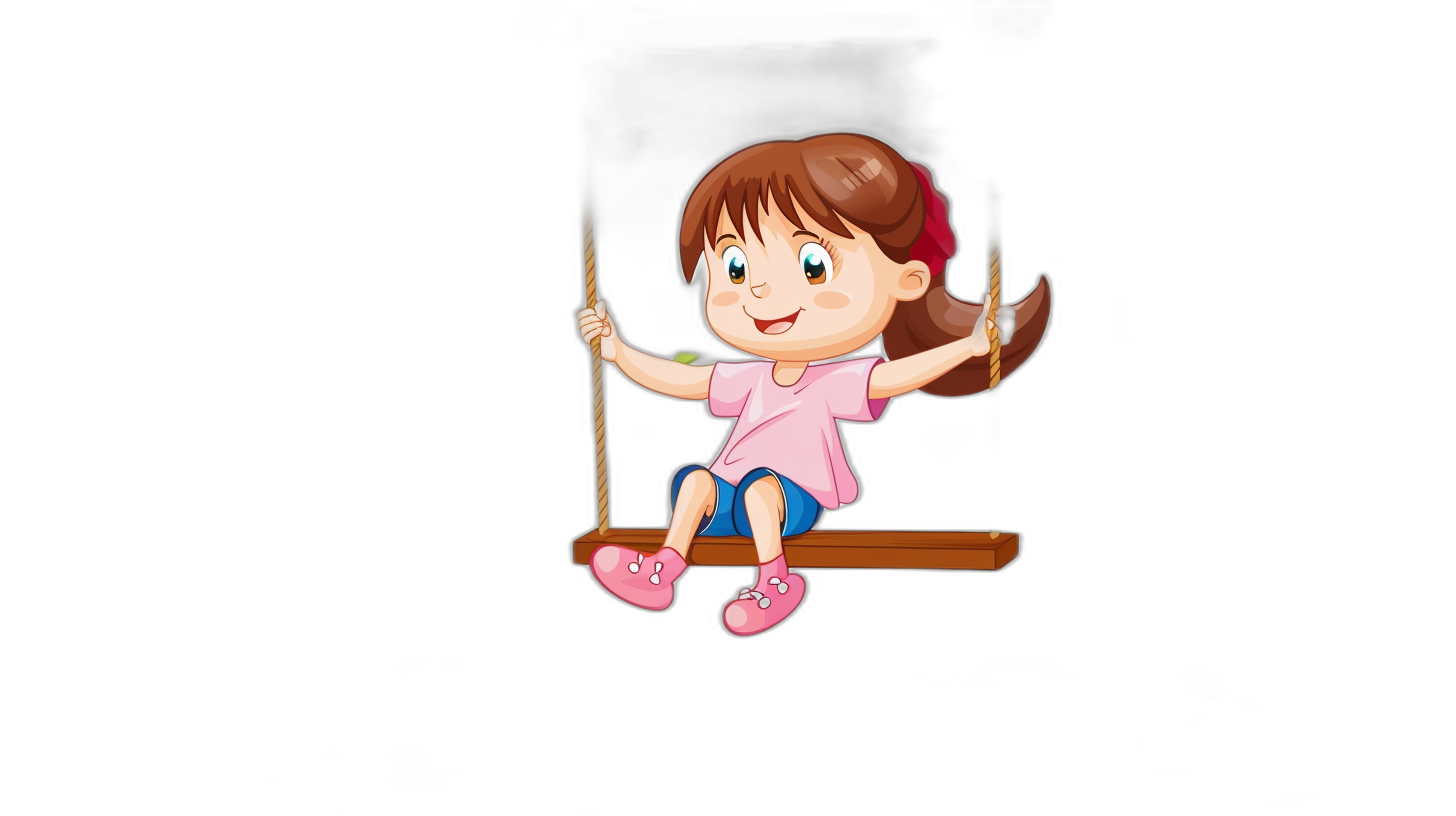 Little girl swinging on the swing cartoon illustration, clip art style isolated with black background , high resolution photo .32k