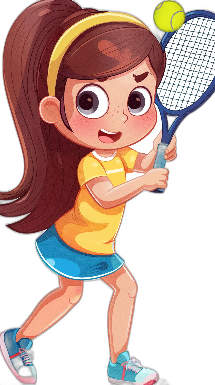 cartoon girl playing tennis, children’s book illustration style, simple color black outline, full body, cute character design, flat vector, high resolution, high details, sharp focus, sharp lines, sharp structure, in the style of a masterpiece, best quality, best detail, black background, no text in the picture