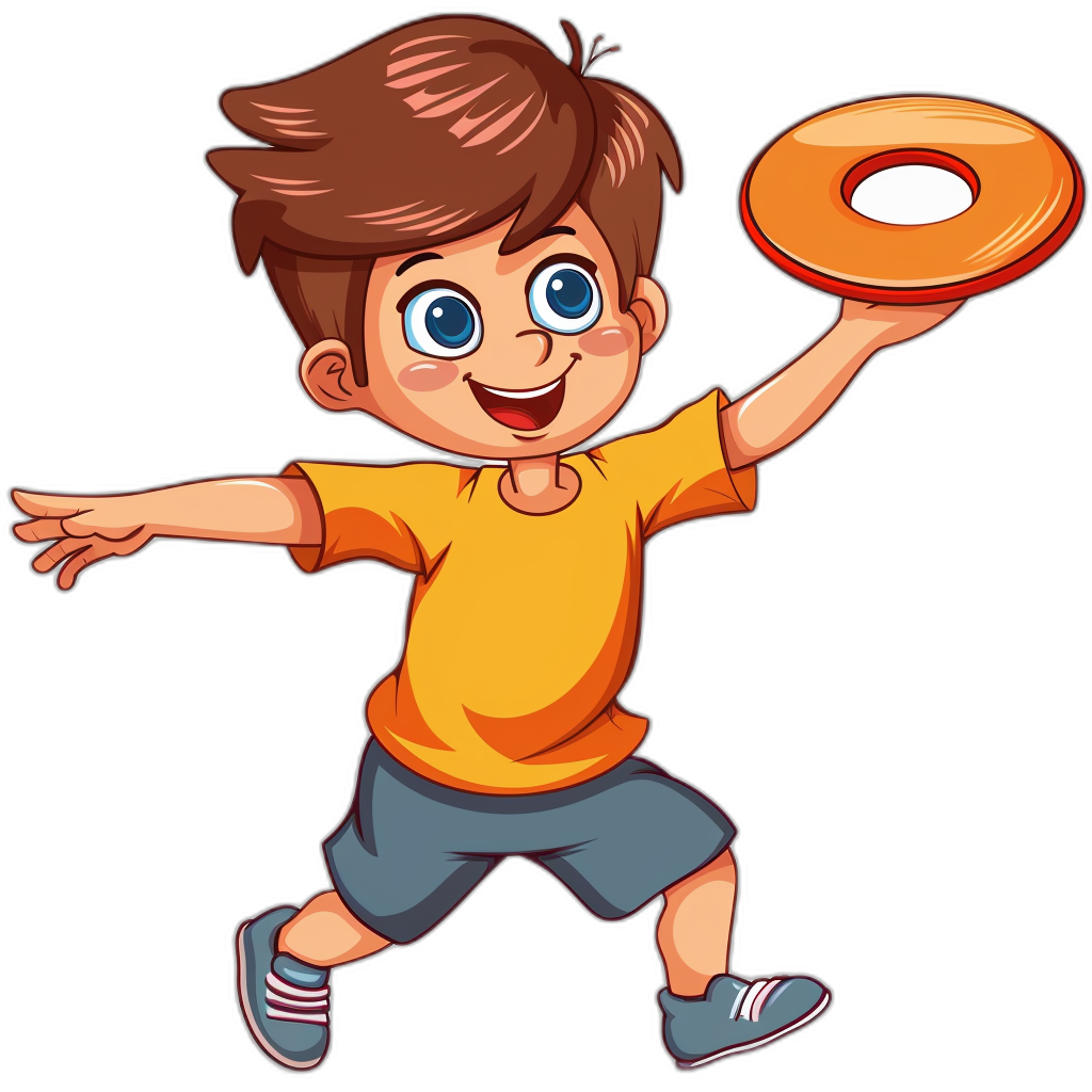 Boy with frisbee cartoon vector illustration in the style of on black background