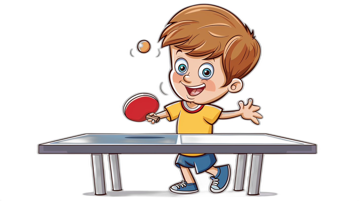 cartoon kid playing table tennis, vector illustration on a black background, high resolution, in the style of no text in the image