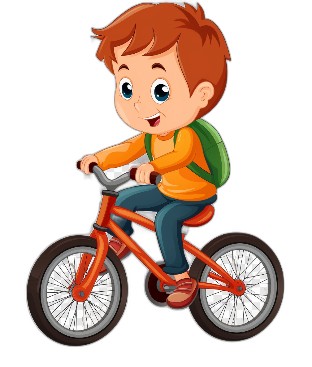 a cute cartoon boy riding bicycle, clip art style on black background