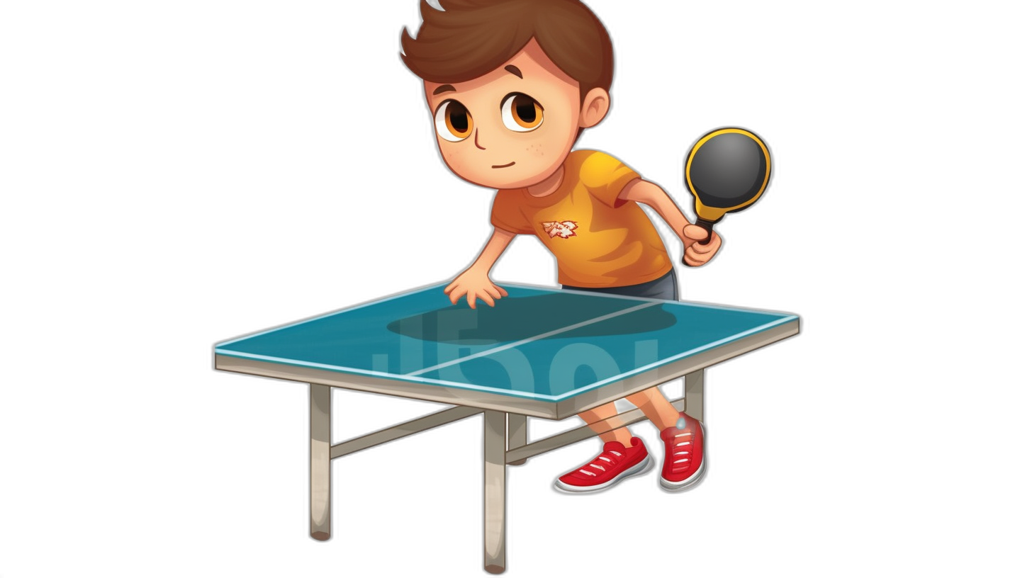 cartoon boy playing table tennis, vector illustration on black background, game art style, simple design, simple color, high resolution, high quality, high detail, high definition, sharp focus, high contrast, professional photography, sharp lines, crisp details, sharp images, perfect rendering, clean and smooth