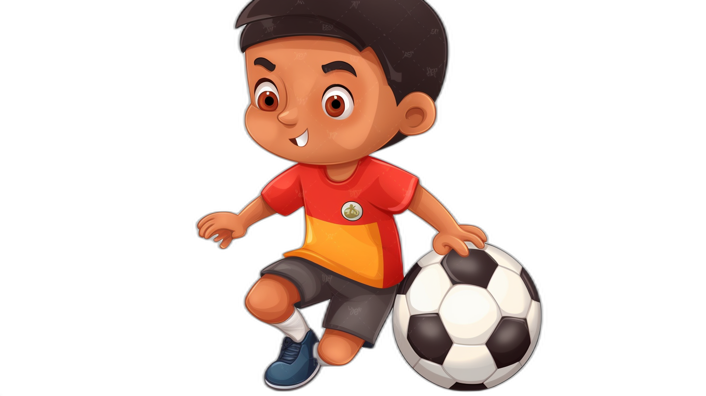 Cute cartoon character of an Indian boy playing football, vector illustration on black background, high resolution, professional photograph, super realistic