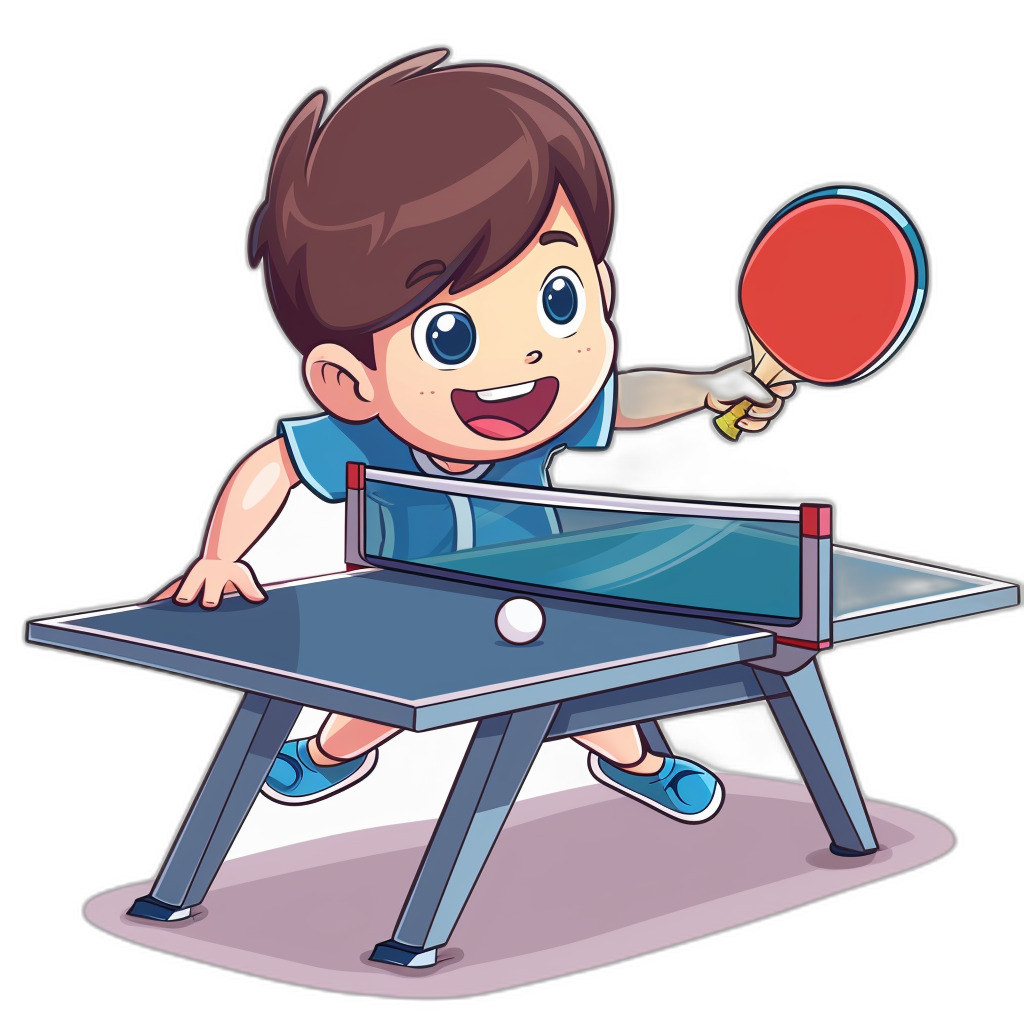 vector illustration of cute boy playing table tennis, clip art sticker style with black background