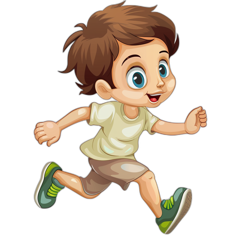 A cute cartoon of a happy boy running in the clip art style, isolated on a black background.