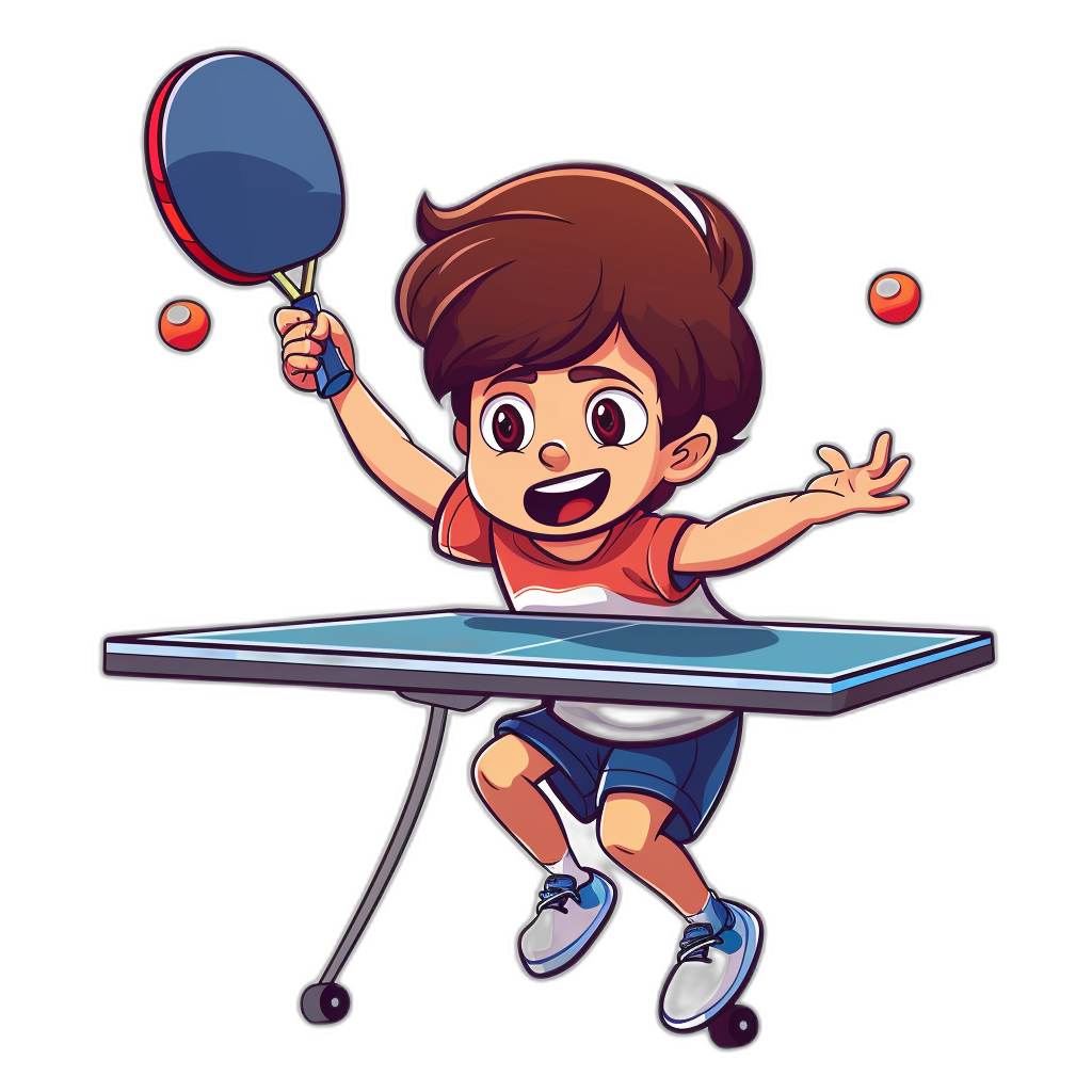 cartoon kid playing table tennis, vector design for t-shirt in the style of black background.