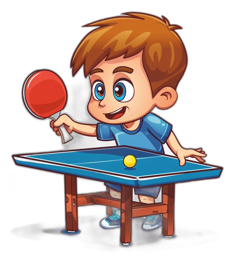 cartoon kid playing table tennis, vector design for tshirt, isolated on black background, cute and adorable, high resolution, clear colors, sharp lines, professional quality