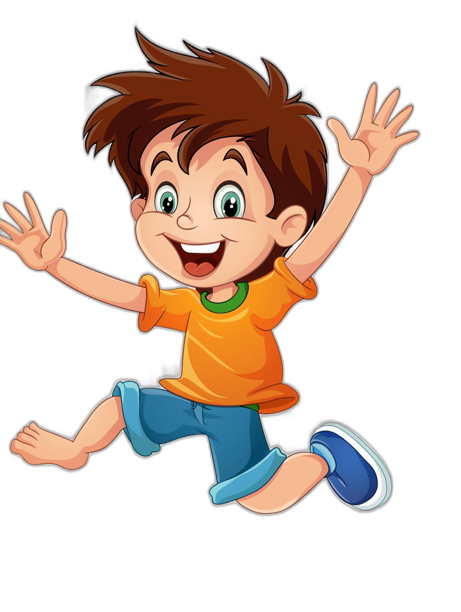 Cartoon of happy jumping boy, vector illustration with black background, high resolution