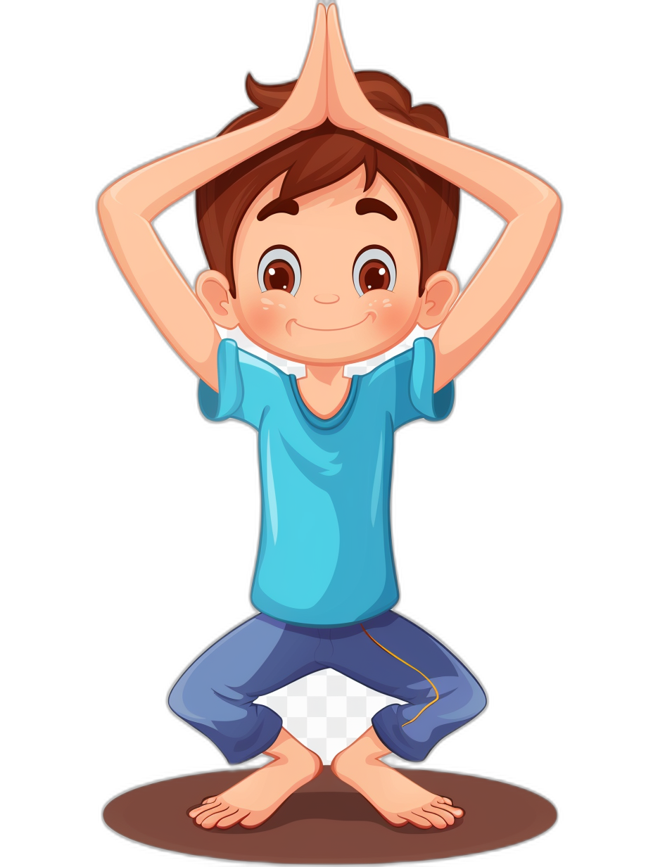 vector cartoon of boy doing yoga, simple vector illustration with black background in the style of vector cartoon.