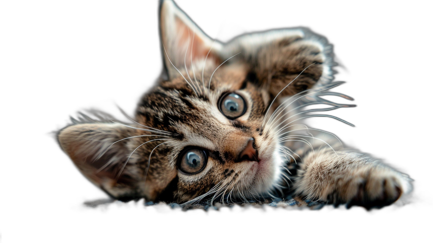 Cute kitten playing on a black background, high resolution photography, with insanely detailed style.