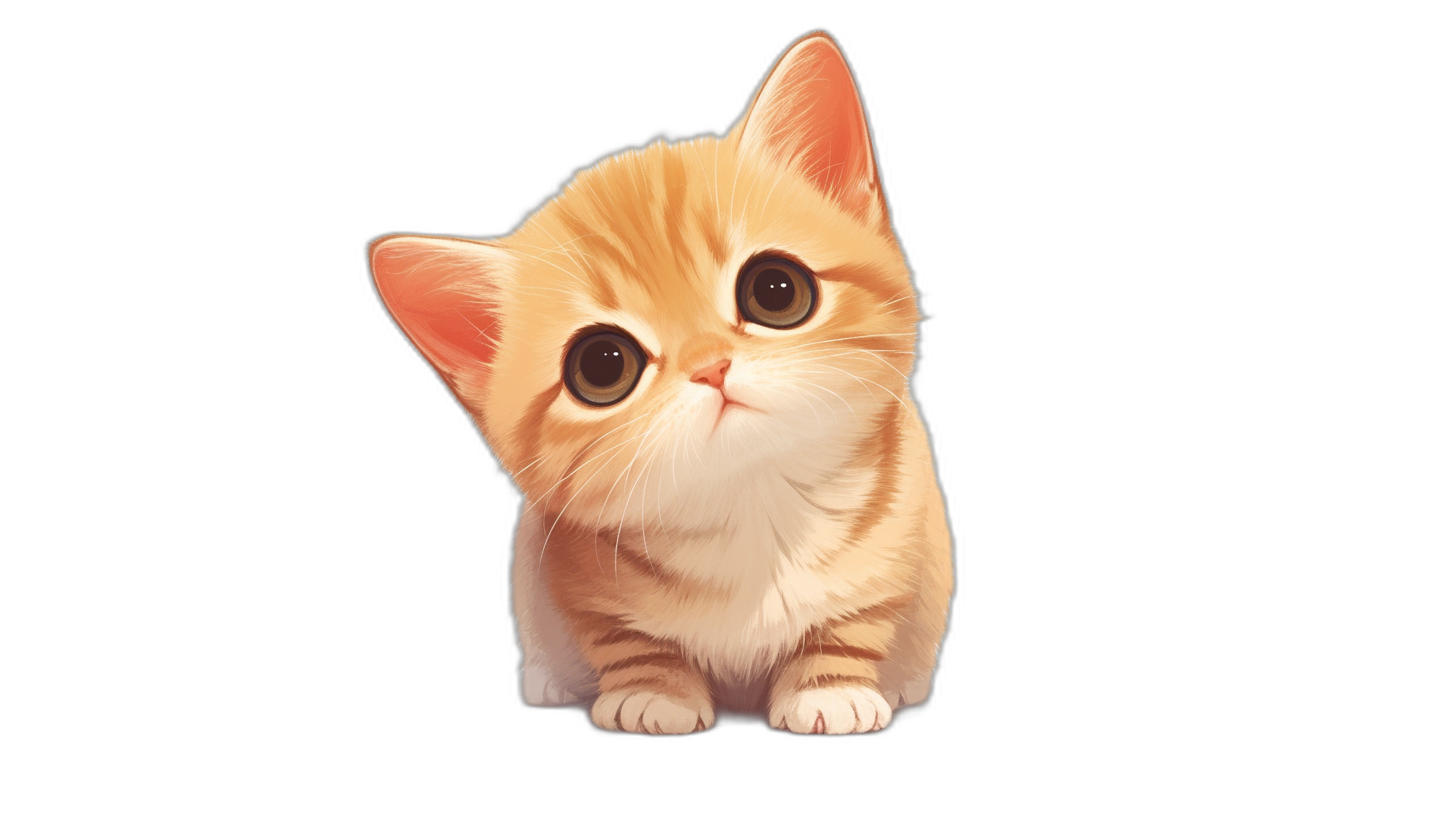 Cute orange cat, big eyes, full body portrait, in the style of cartoon, pure black background, high definition, cute pet wallpaper.