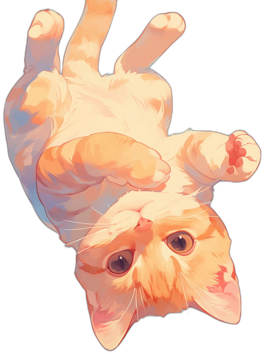 anime illustration of an orange cat doing the peace sign with its paws, upside down on a black background, cute and dreamy with detailed character design and pastel colors in the style of [Studio Ghibli](https://goo.gl/search?artist%20Studio%20Ghibli), a white border around the high resolution image