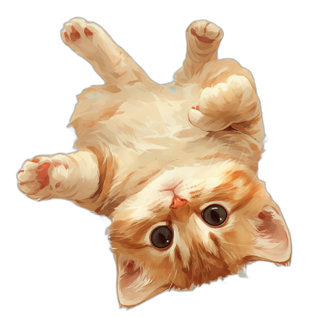 A cute orange cat, upside down on its back legs, in the style of vector art, black background, digital painting, high resolution