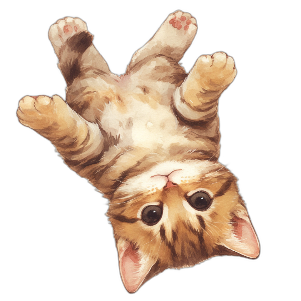 A cute cat hanging upside down, top view, vector illustration in the style of tshirt design graphic, ultra detailed, isolated on black background