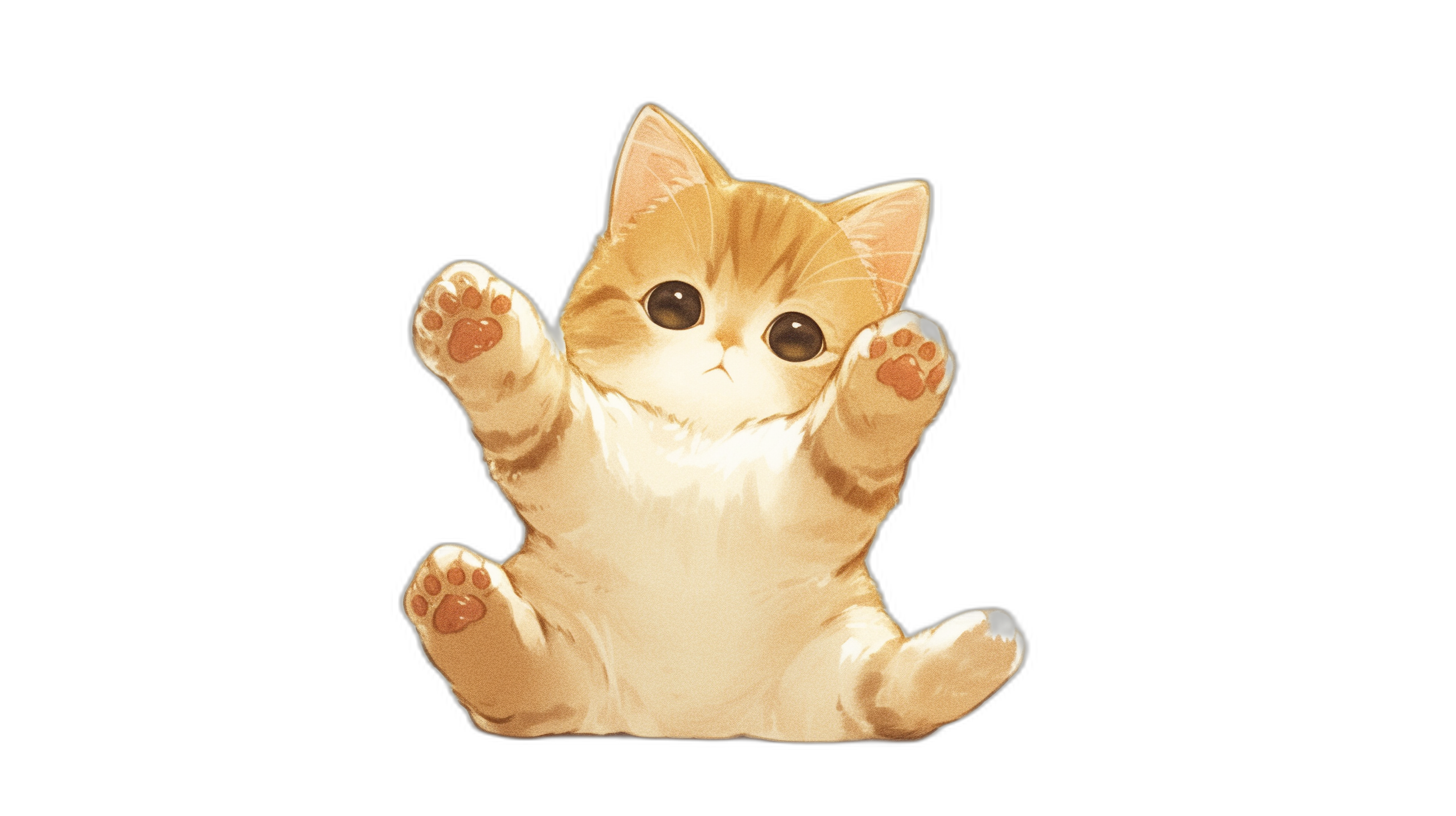 Cute cat, hands up pose, vector illustration, black background,