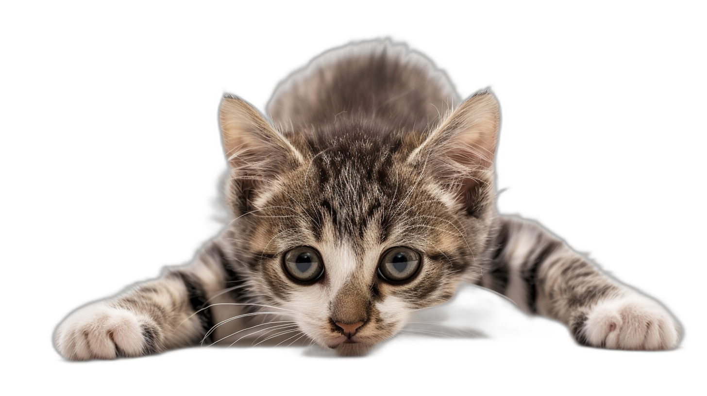 Cute kitten peeking over edge, isolated on black background with clipping path