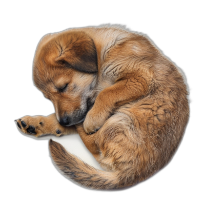 Cute sleeping puppy in the shape of circle, isolated on black background, high resolution photo realistic