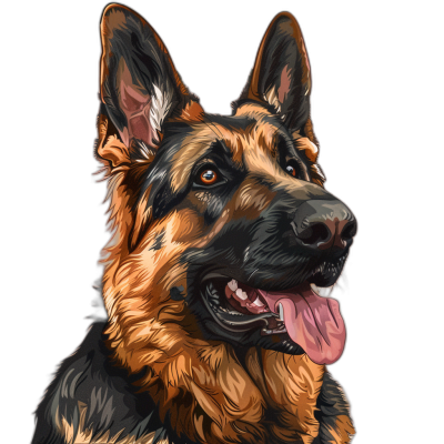 german shepherd, vector illustration, colorful drawing portrait, headshot view, black background,