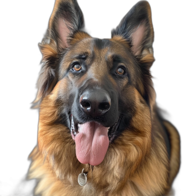 A beautiful German Shepherd with his tongue hanging out, a very happy dog on black background, portrait photo, closeup, looking at the camera, high resolution, super realistic photography, super detailed and intricate details, sharp focus, studio lighting, octane render