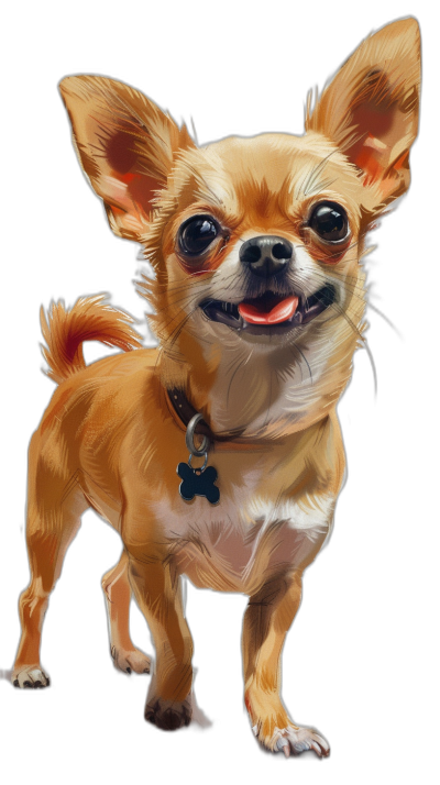 A cute smiling Chihuahua in full body in the style of [Artgerm](https://goo.gl/search?artist%20Artgerm) and [Greg Rutkowski](https://goo.gl/search?artist%20Greg%20Rutkowski) and [Alphonse Mucha](https://goo.gl/search?artist%20Alphonse%20Mucha), digital painting, isolated on black background in the Pixar style.