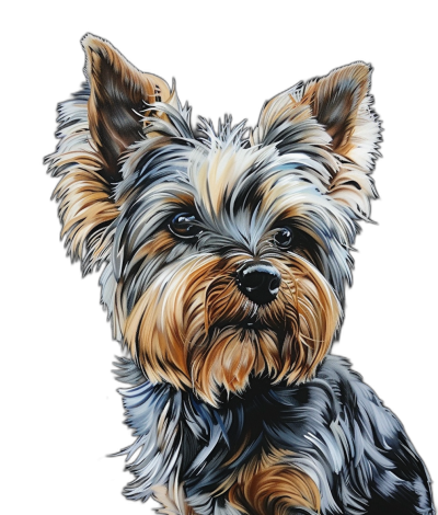 A cute Yorkshire Terrier portrait, detailed acrylic painting with black background, full body shot, in the style professional art