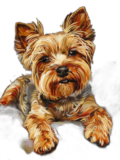 happy Yorkshire Terrier in the style of digital painting, hyper realistic oil painting on a black background, rich colors, smooth details, clean lines, vibrant colors, sharp focus, studio lighting, high resolution photography, insanely detailed with fine detail.