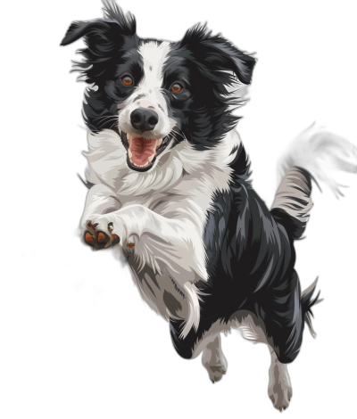 Happy border collie jumping, vector illustration with black background, high resolution and detailed