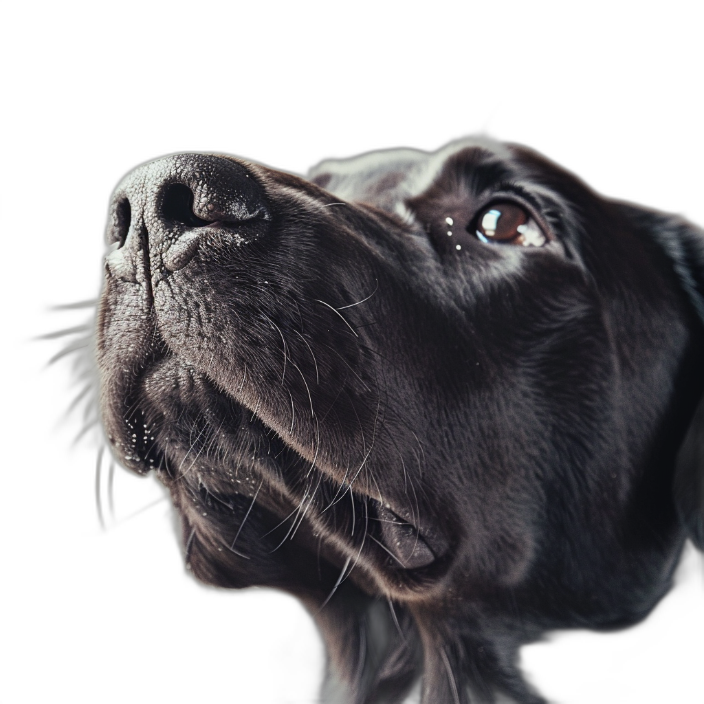 close up photo of black labrador dog nose, side view, high resolution photography, insanely detailed and intricate, dark background, dynamic pose, cinematic lighting, volumetric light, cinematic lights,