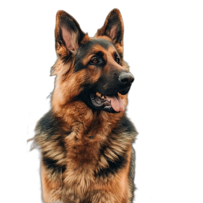 photo of happy German Shepherd, looking to camera, isolated on black background, high resolution photography