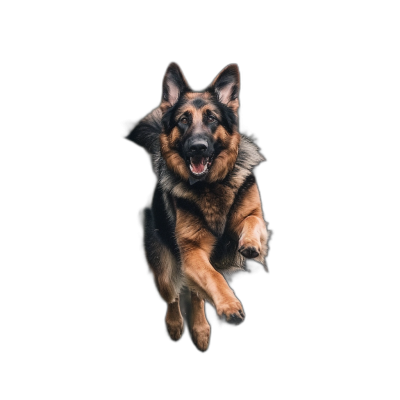 happy German Shepherd jumping, black background, high resolution photography, insanely detailed