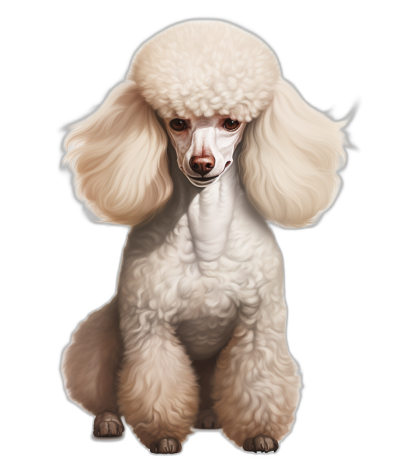 white poodle, full body portrait, realistic airbrushed illustration in the style of vector art, clipart on black background