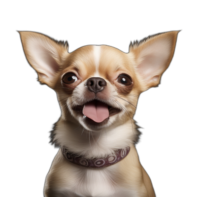 A cute happy chihuahua portrait in the style of solid black background, high resolution photo realistic