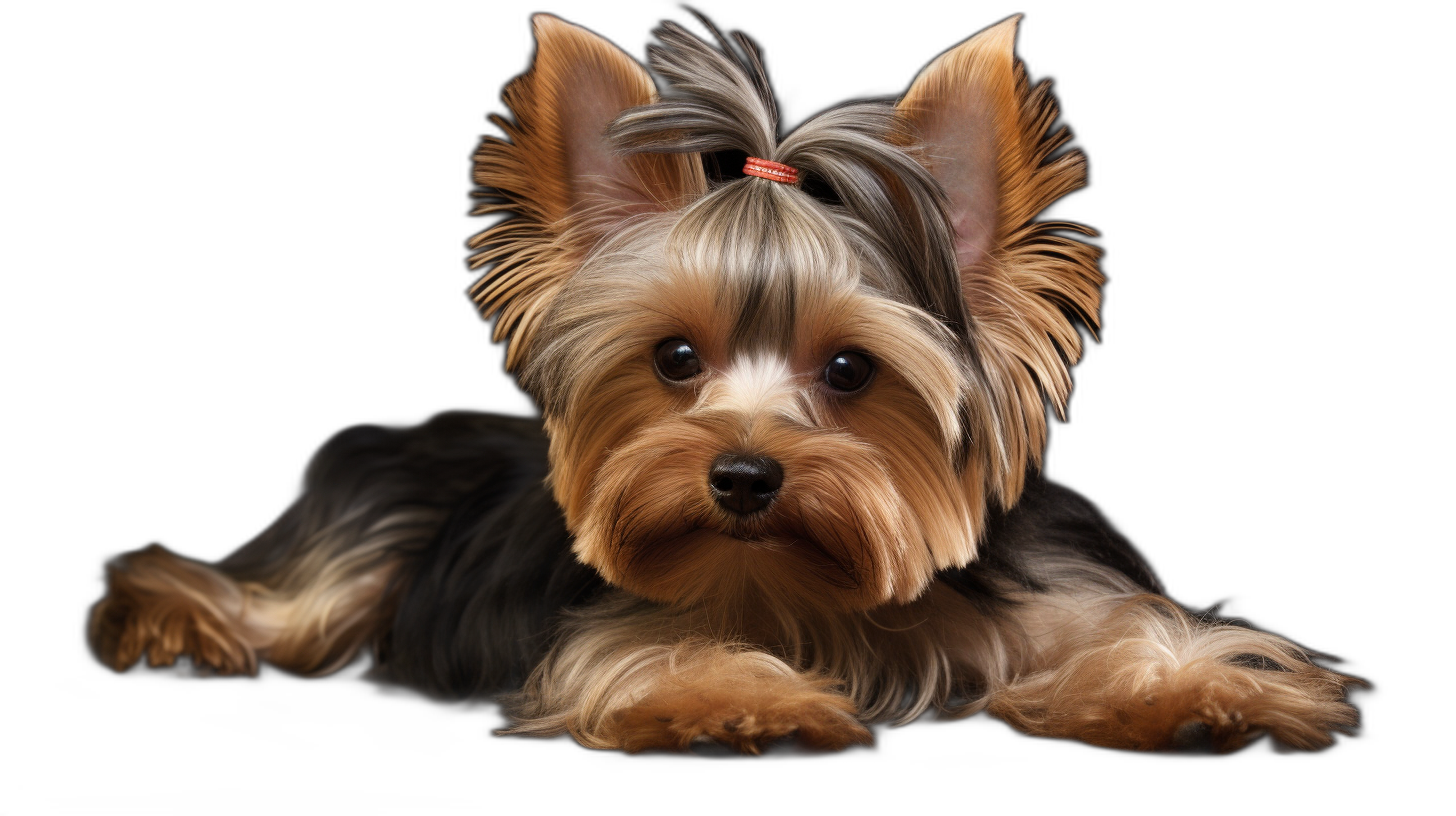 a full body portrait of Yorkshire Terrier, cute and playful, isolated on black background, high resolution photography