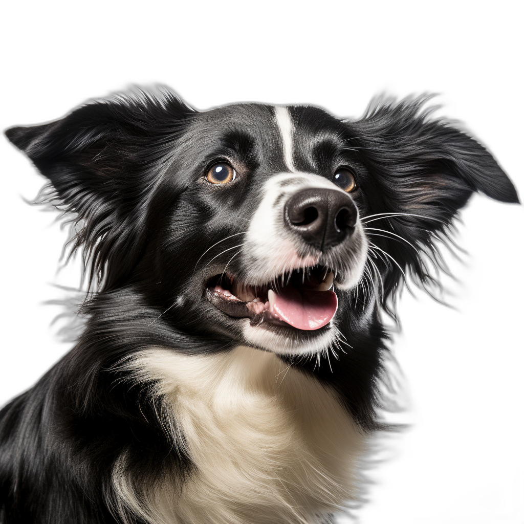 studio portrait of a happy border collie dog against a black background in a close up shot, Award winning photography in the style of an award winning photographer