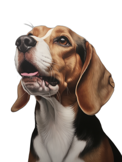 hyper realistic oil painting of an happy smiling Beagle, black background, looking up at the viewer , full body portrait, head and shoulders portrait, style of [Artgerm](https://goo.gl/search?artist%20Artgerm)