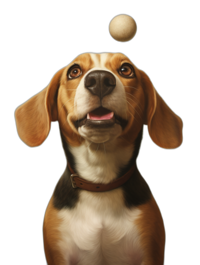 realistic happy beagle dog looking at the ball above his head, black background, detailed illustration by [Norman Rockwell](https://goo.gl/search?artist%20Norman%20Rockwell) and [Greg Rutkowski](https://goo.gl/search?artist%20Greg%20Rutkowski) and [Mark Ryden](https://goo.gl/search?artist%20Mark%20Ryden) and [Studio Ghibli](https://goo.gl/search?artist%20Studio%20Ghibli)