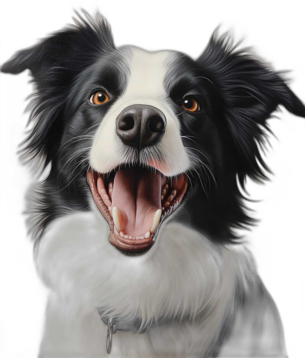 ultra realistic happy border collie, black background, digital painting,