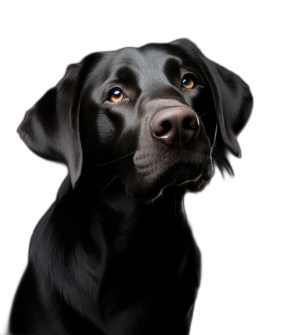 black Labrador portrait, front view, black background, studio photography, soft lighting, professional color grading, soft shadows, no contrast, clean sharp focus, magazine style photoshoot in the style of a magazine