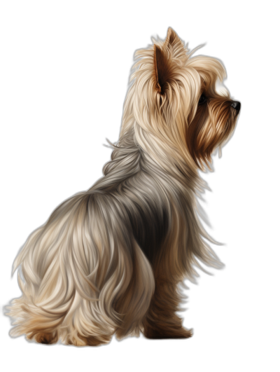 Illustration of Yorkshire Terrier, sitting full body view, isolated on black background, hd illustration