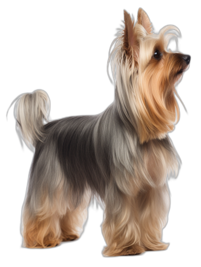 A full-bodied Silky Terrier dog standing in a clipart illustration with color on a black background. The illustration is in the style of a colored clipart.