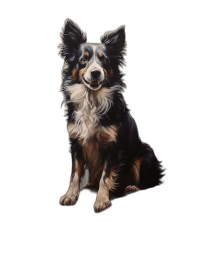 A realistic portrait of an Australian Shepherd dog sitting against a black background, a digital painting in the style of [James Gurney](https://goo.gl/search?artist%20James%20Gurney) and [Greg Rutkowski](https://goo.gl/search?artist%20Greg%20Rutkowski).