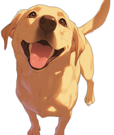 smiling Labrador Retriever looking up, cute anime style, black background, vector art, digital painting, in the style of [Studio Ghibli](https://goo.gl/search?artist%20Studio%20Ghibli).