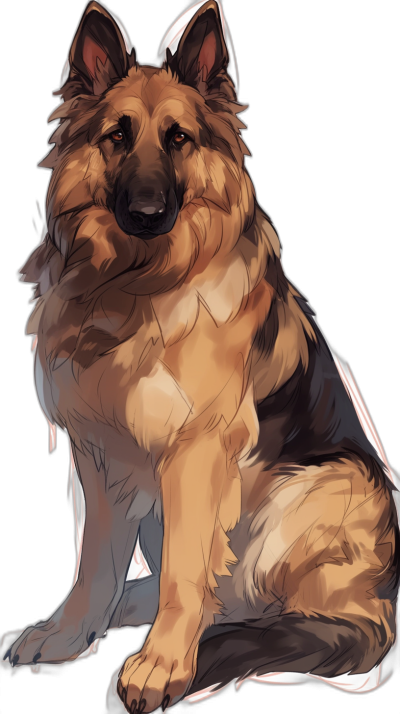 A cute and happy German Shepherd, in the style of [Studio Ghibli](https://goo.gl/search?artist%20Studio%20Ghibli) anime, full body portrait, sitting on a black background, high resolution, high quality, high detail artwork, anime art style, 2d game graphics, cel-shaded concept artwork.