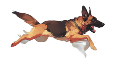 german shepherd jumping, vector illustration, flat design, black background, digital art in the style of Disney and pixar