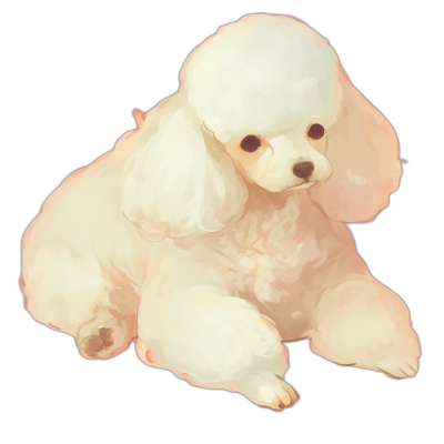 white poodle, cute anime style, vector art, black background, pastel colors, simple design, simple shapes, cute, kawaii, digital painting, high resolution, high detail, hyper quality, high contrast, soft shadows, professional photography, full body portrait, watercolor, oil paint