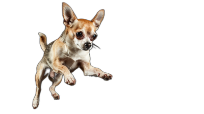 chihuahua jumping in the air on black background, high definition photography, studio light