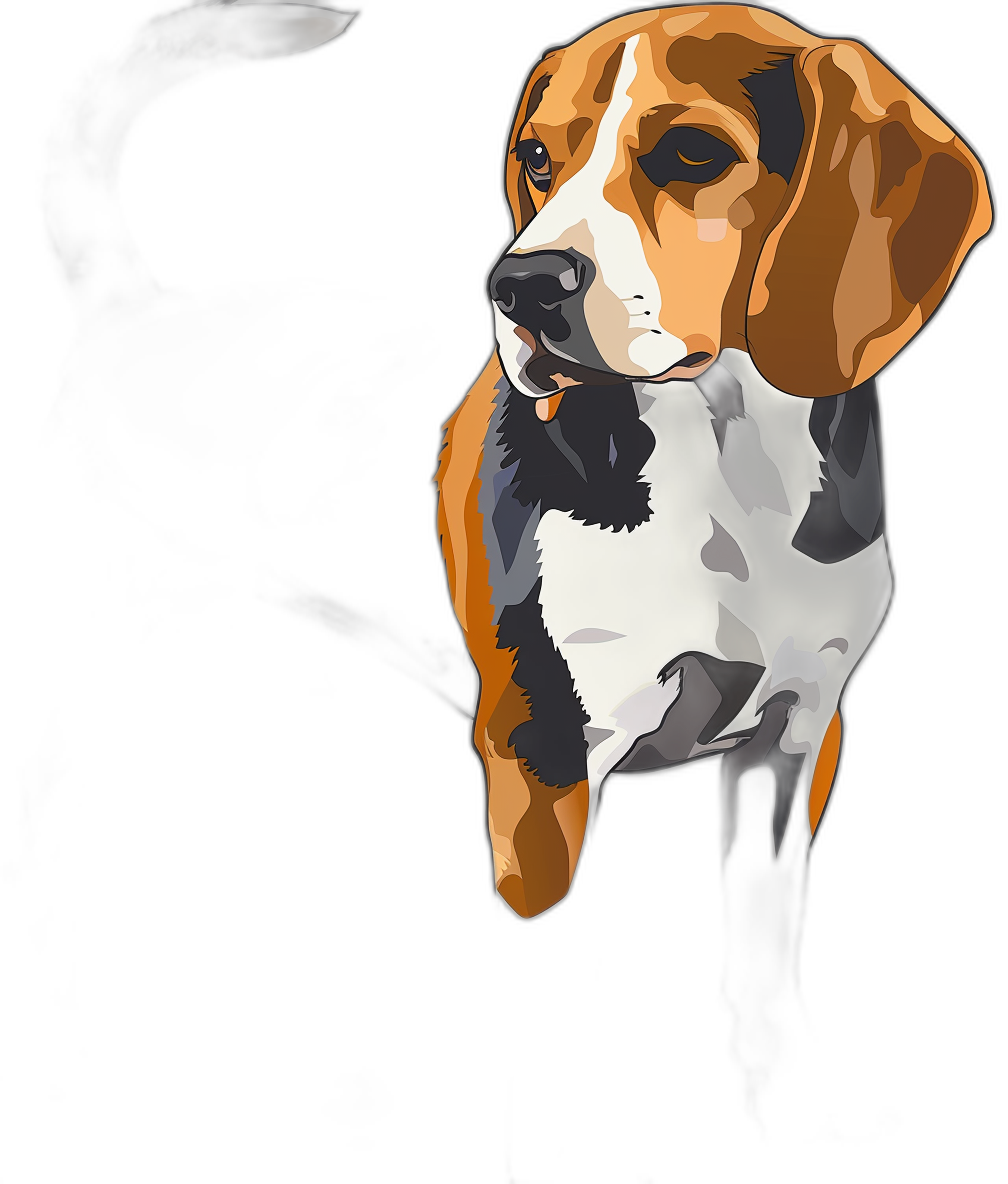 beagle, vector illustration on black background, simple shapes, cute, simple shapes, digital art in the style of comic book artist [Frank Quitely](https://goo.gl/search?artist%20Frank%20Quitely) and [John Singer Sargent](https://goo.gl/search?artist%20John%20Singer%20Sargent),